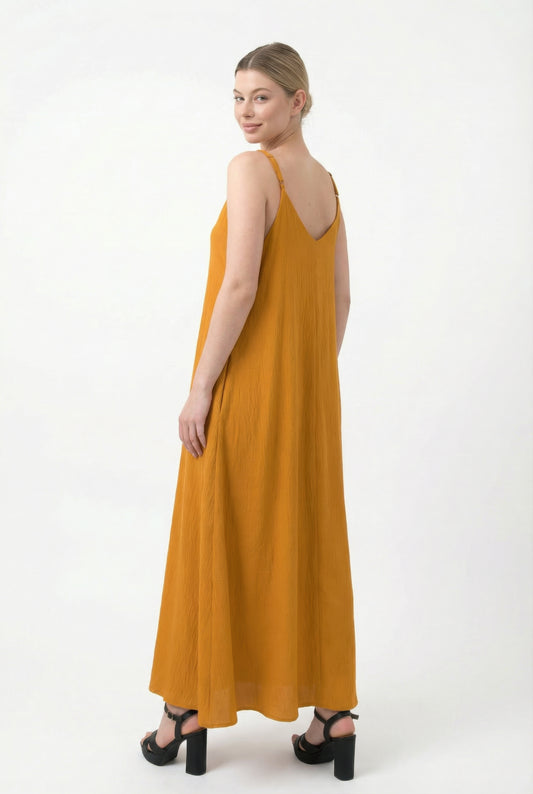 Reya Stretchable Flowy Mustard Dress