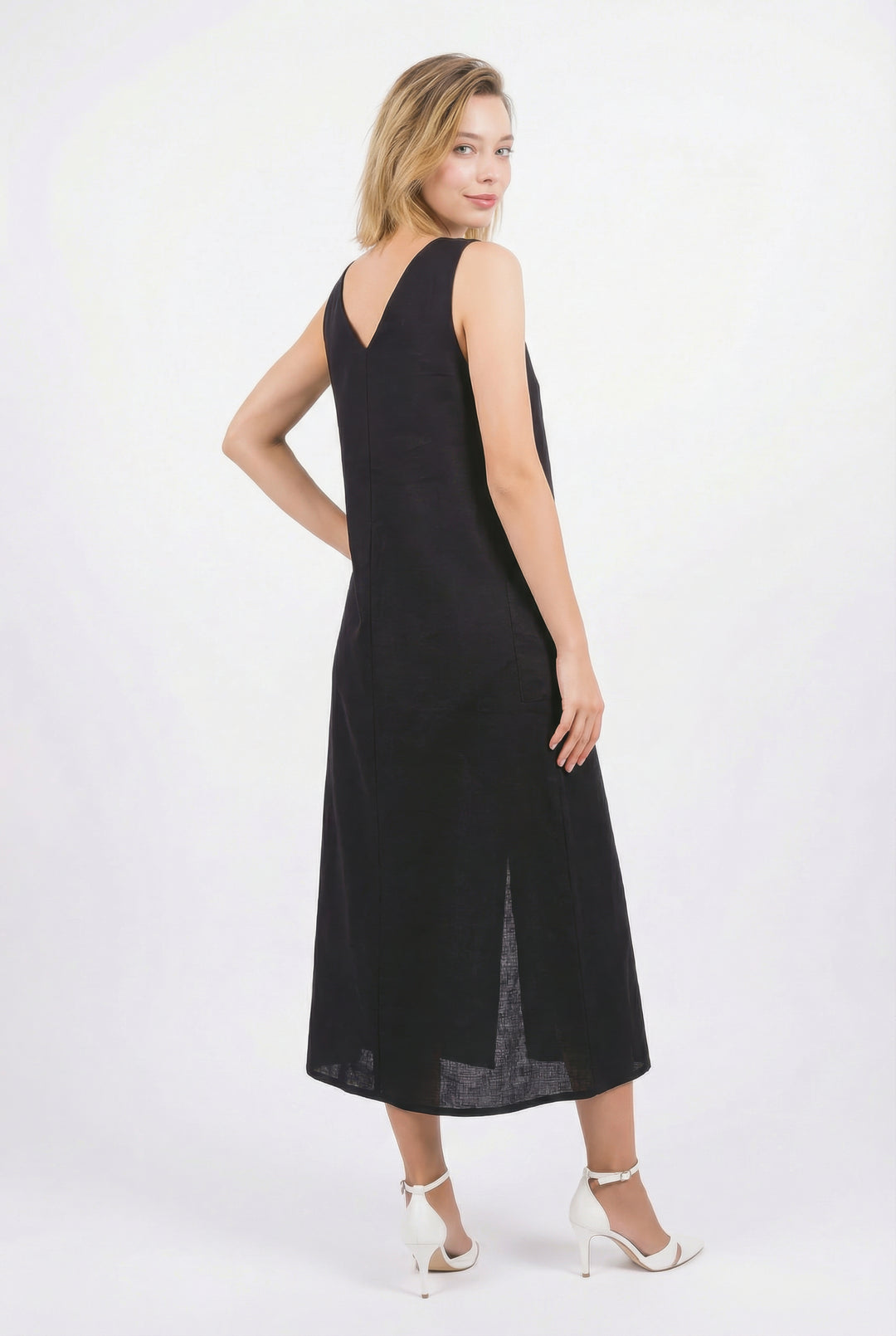 Claudine Black Linen Dress
