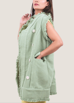 Gilet lungo verde Mira Tweed