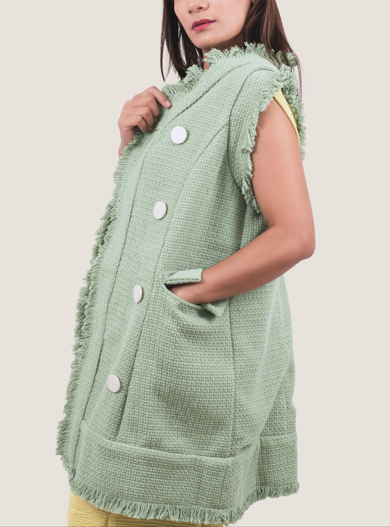 Gilet lungo verde Mira Tweed