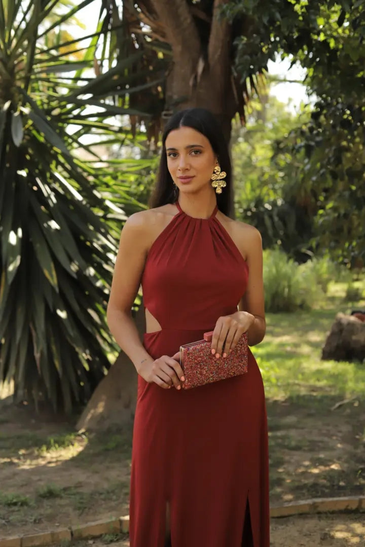 Deep Red Grace Halter Gown