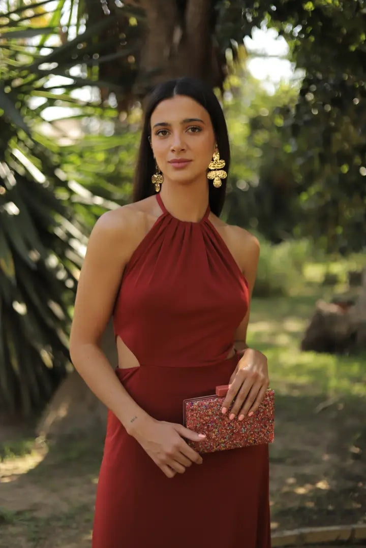 Deep Red Grace Halter Gown