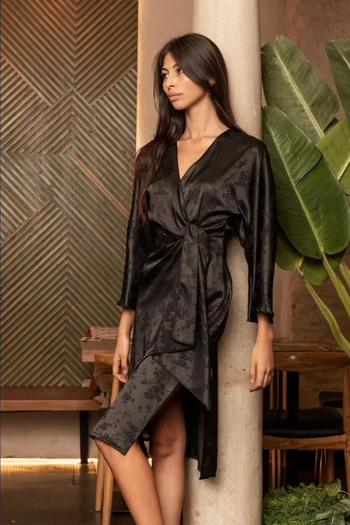 Noir Elegance Wrap Dress