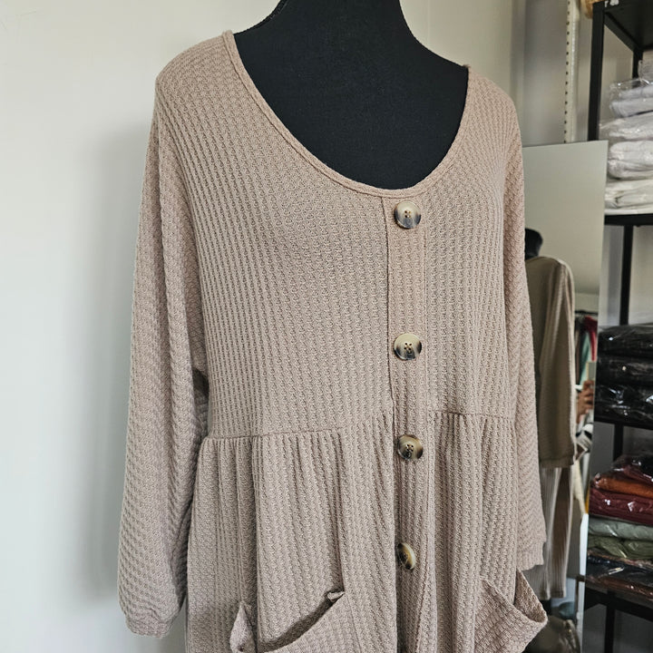 Taupe Button Front Stretch Dress – M–L