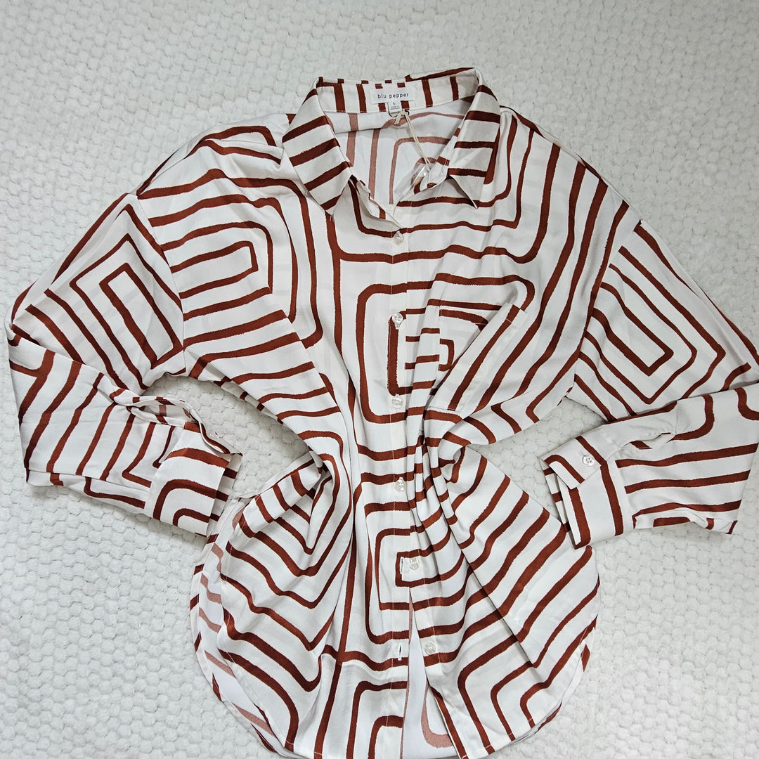 Abstract Print Button-Down Shirt