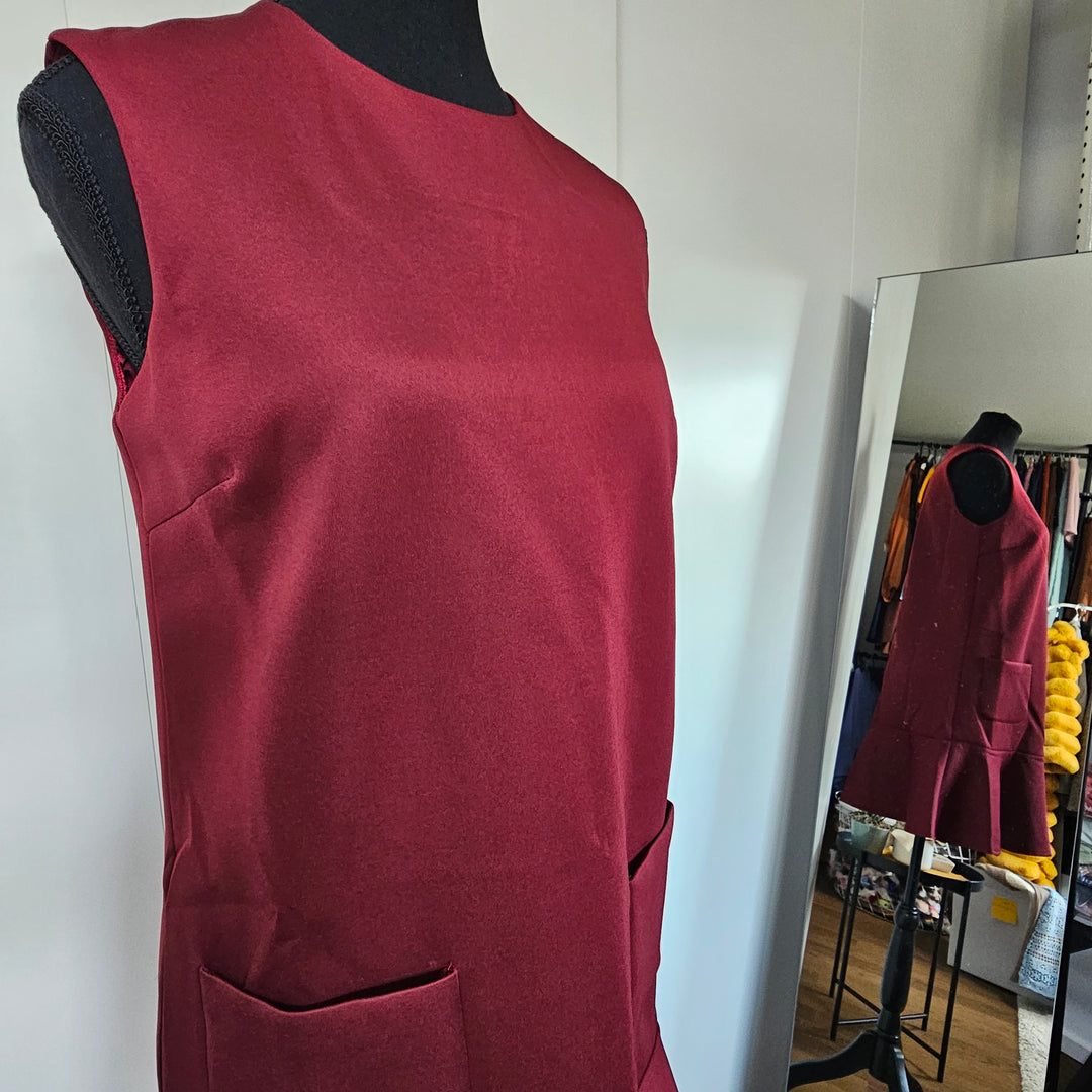 Burgundy Sleeveless Flare Dress – Size S