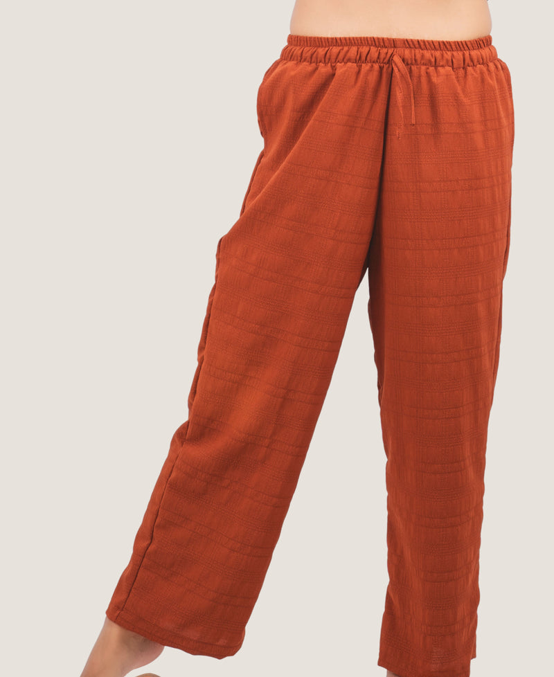 Pantaloni in garza di cotone arancione bruciato