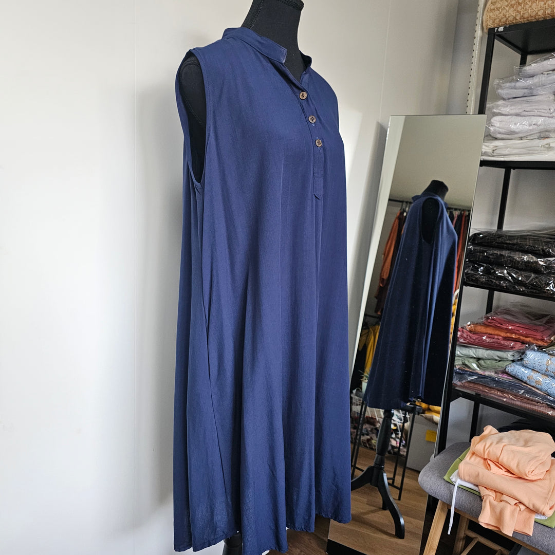 Navy Sleeveless Cotton Summer Dress