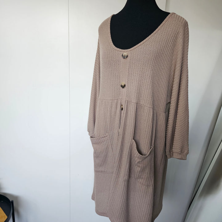 Taupe Button Front Stretch Dress – M–L