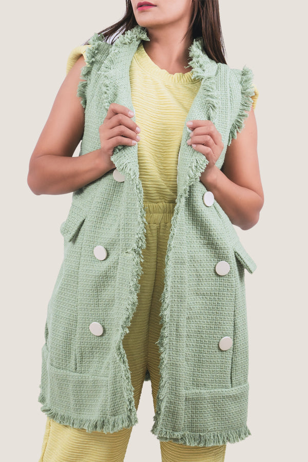 Gilet lungo verde Mira Tweed