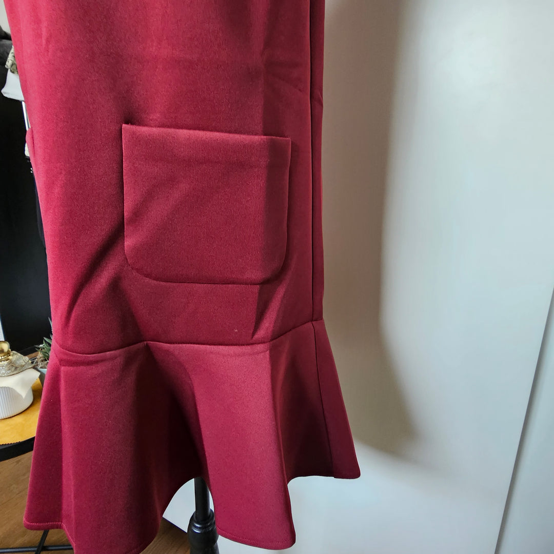 Burgundy Sleeveless Flare Dress – Size S