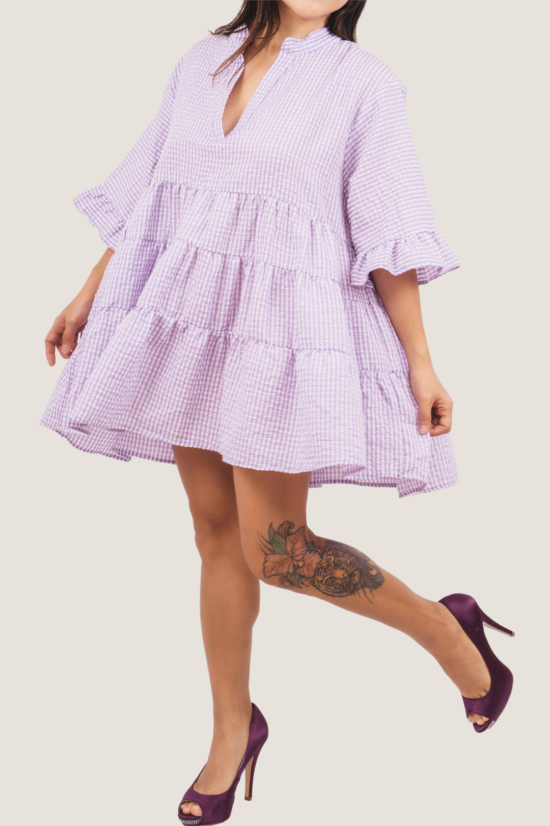 Evelyn lila Puppenkleid