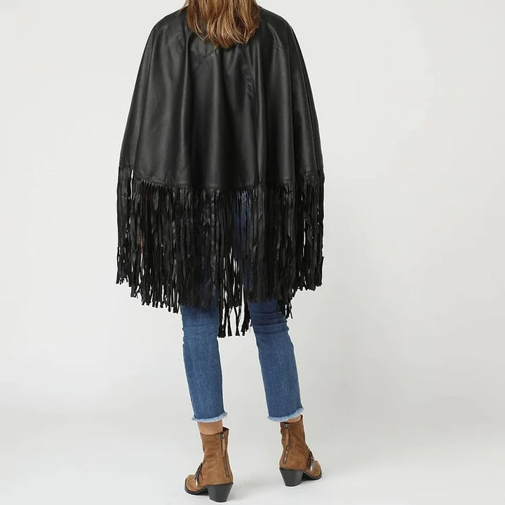 Imitation leather fringe cape